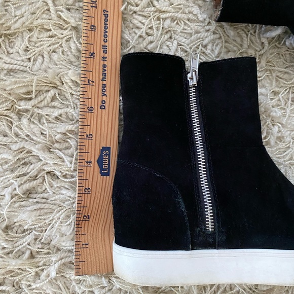 STEVE MADDEN WANDA - BLACK SUEDE FUR-LINED PLATFORM/HIDDEN WEDGE SNEAKER BOOTIE - Picture 3 of 10